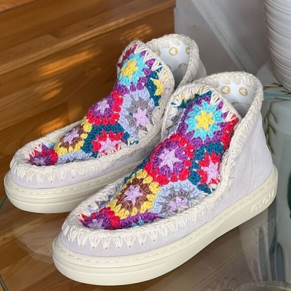 MOU Crochet Crush Ankle Boots - Chalk Multi - Picture 7 of 8